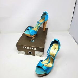 Bebe Y2K Blue Wooden Chunky Block Heels